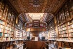 A wood-panelled library